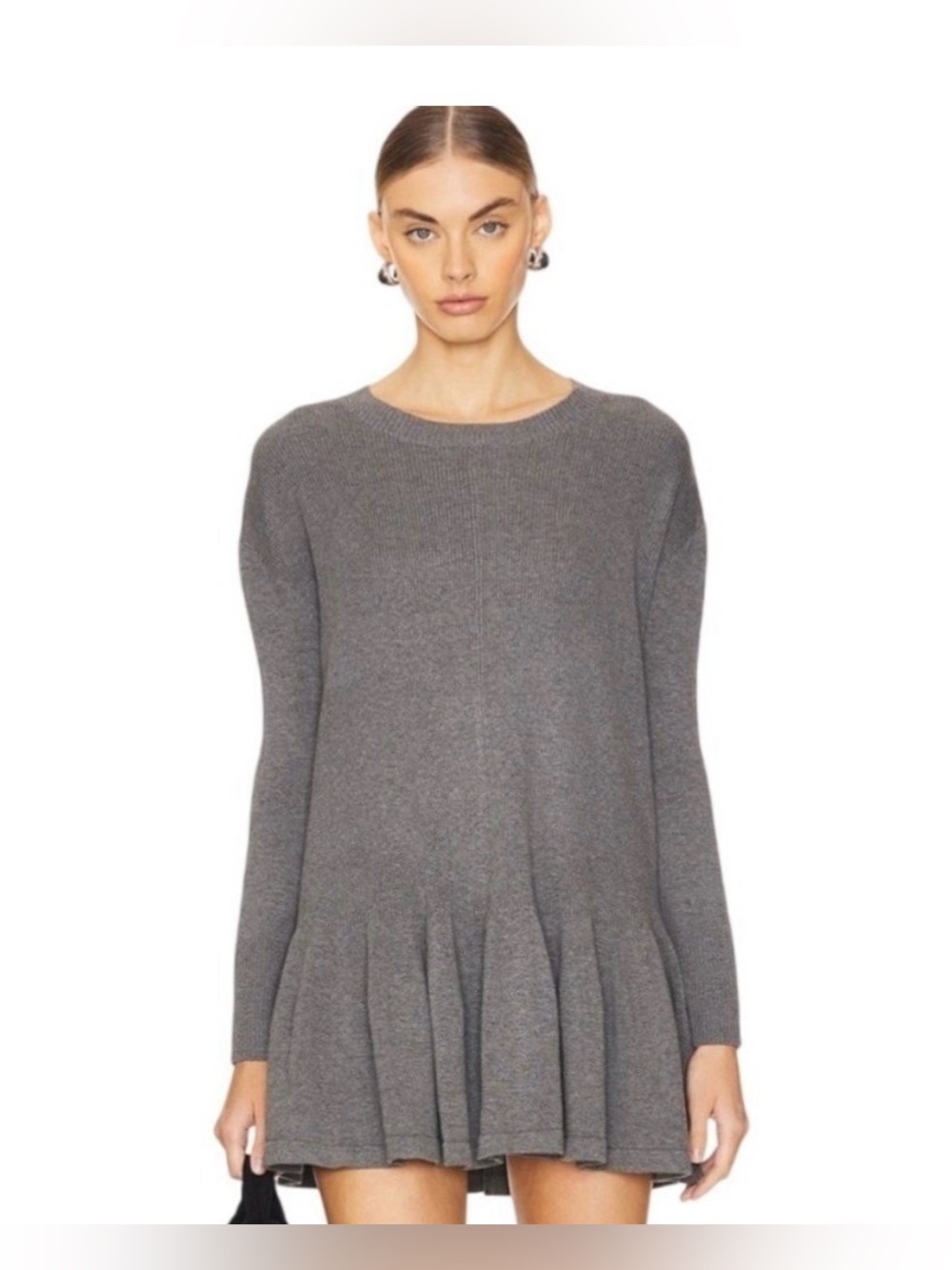 Free People Gray Knit Peplum Tunic Time On My Side Mini Sweater Dress - Size M